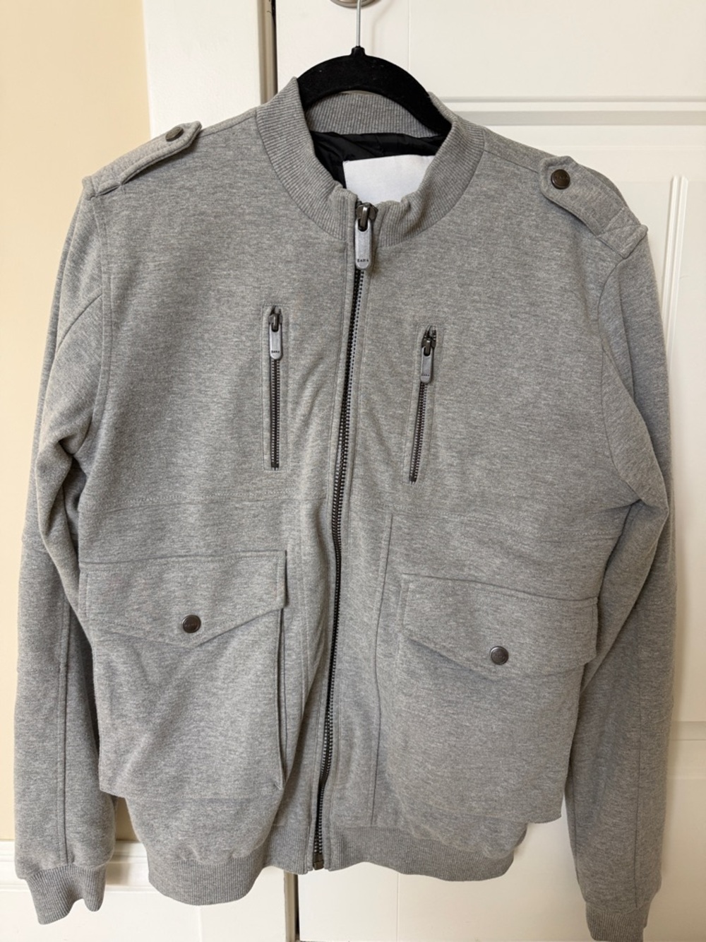 Zara Men's Light Gray Zip-Up Knit Jacket